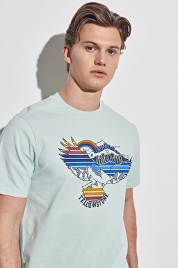Regular Fit Normal Kesim %100 Pamuk Bisiklet Yaka Açık Mavi Tişört - Light Blue-W231243404 (görsel 3)