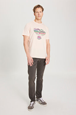 Regular Fit Normal Kesim %100 Pamuk Bisiklet Yaka Açık Pembe Tişört - Light Pink-W231243590 (görsel 4)