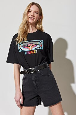 Regular Fit Normal Kesim %100 Pamuk Bisiklet Yaka Crop Siyah Tişört - Black-W231244001 (görsel 3)