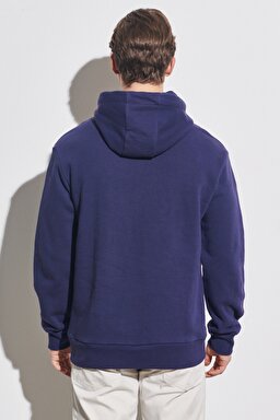 Regular Fit Normal Kesim %100 Pamuk Kapüşonlu Mavi Sweatshirt - Night Blue-W231249422 (görsel 4)