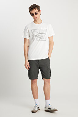 Regular Fit Normal Kesim %100 Pamuk Bisiklet Yaka Kırık Beyaz Tişört - Off White-W231251102 (görsel 3)