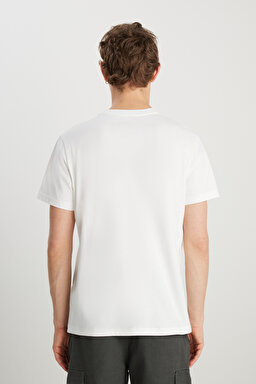 Regular Fit Normal Kesim %100 Pamuk Bisiklet Yaka Kırık Beyaz Tişört - Off White-W231251102 (görsel 5)