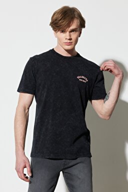 Regular Fit Normal Kesim %100 Pamuk Bisiklet Yaka Siyah Tişört - Black-W231253001 (görsel 4)