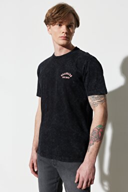Regular Fit Normal Kesim %100 Pamuk Bisiklet Yaka Siyah Tişört - Black-W231253001 (görsel 5)