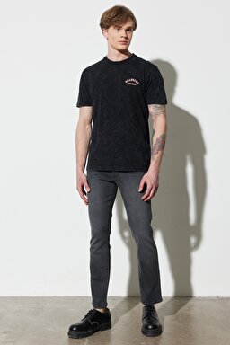 Regular Fit Normal Kesim %100 Pamuk Bisiklet Yaka Siyah Tişört - Black-W231253001 (görsel 7)