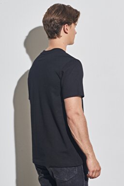 Regular Fit Normal Kesim %100 Pamuk Bisiklet Yaka Siyah Tişört - Black-W231254001 (görsel 5)