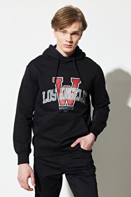 Regular Fit Normal Kesim %100 Pamuk Kapüşonlu Yaka Siyah Sweatshirt - Black-W231264001