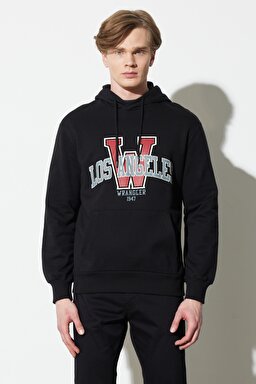 Regular Fit Normal Kesim %100 Pamuk Kapüşonlu Yaka Siyah Sweatshirt - Black-W231264001 (görsel 2)