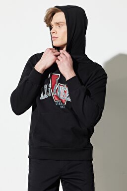 Regular Fit Normal Kesim %100 Pamuk Kapüşonlu Yaka Siyah Sweatshirt - Black-W231264001 (görsel 3)