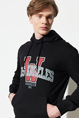 Regular Fit Normal Kesim %100 Pamuk Kapüşonlu Yaka Siyah Sweatshirt - Black-W231264001 (görsel 4)