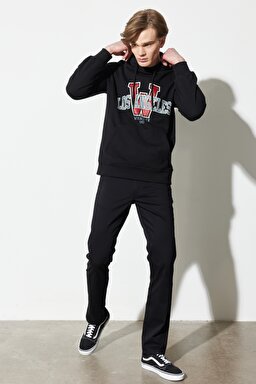 Regular Fit Normal Kesim %100 Pamuk Kapüşonlu Yaka Siyah Sweatshirt - Black-W231264001 (görsel 7)