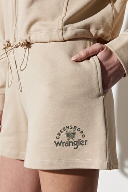 Regular Fit Normal Kesim Lastikli Bel Bej Sweat Şort - Beige-W231281614 (görsel 4)