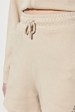 Regular Fit Normal Kesim Lastikli Bel Bej Sweat Şort - Beige-W231281614 (görsel 6)
