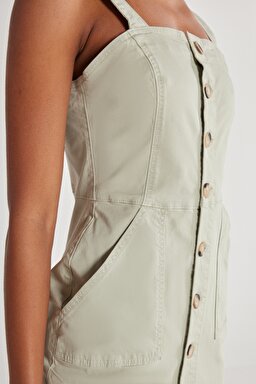 Regular Fit Normal Kesim Kolsuz Haki Esnek Jean Kot Elbise - Khaki-W231285801 (görsel 6)