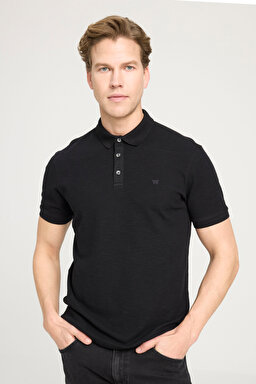 Regular Fit Normal Kesim %100 Pamuk Polo Yaka Siyah Tişört - Black-W231325001