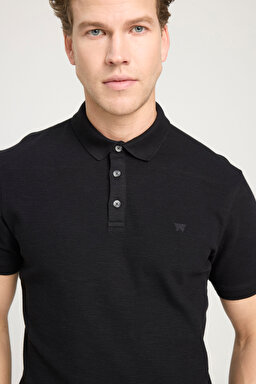 Regular Fit Normal Kesim %100 Pamuk Polo Yaka Siyah Tişört - Black-W231325001 (görsel 2)