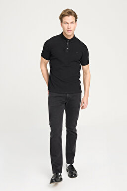 Regular Fit Normal Kesim %100 Pamuk Polo Yaka Siyah Tişört - Black-W231325001 (görsel 3)