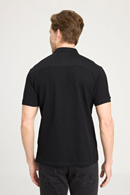 Regular Fit Normal Kesim %100 Pamuk Polo Yaka Siyah Tişört - Black-W231325001 (görsel 5)