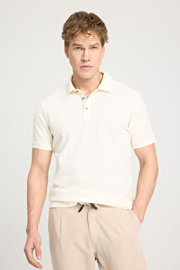 Regular Fit Normal Kesim %100 Pamuk Polo Yaka Ekru Tişört - Ecru-W231325104