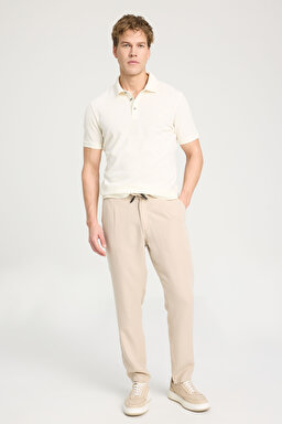 Regular Fit Normal Kesim %100 Pamuk Polo Yaka Ekru Tişört - Ecru-W231325104 (görsel 3)
