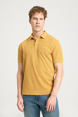 Regular Fit Normal Kesim %100 Pamuk Polo Yaka Hardal Tişört - Mustard-W231325210
