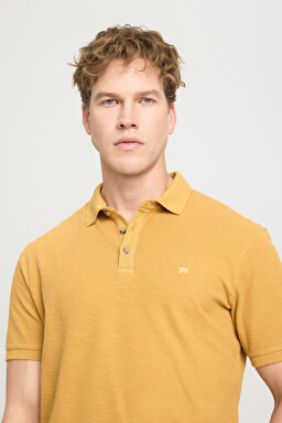 Regular Fit Normal Kesim %100 Pamuk Polo Yaka Hardal Tişört - Mustard-W231325210 (görsel 2)