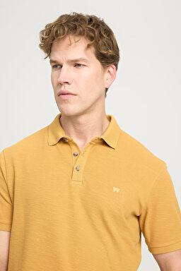 Regular Fit Normal Kesim %100 Pamuk Polo Yaka Hardal Tişört - Mustard-W231325210 (görsel 4)