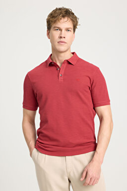 Regular Fit Normal Kesim %100 Pamuk Polo Yaka Kırmızı Tişört - Red-W231325600