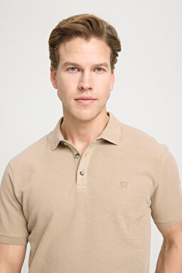 Regular Fit Normal Kesim %100 Pamuk Polo Yaka Bej Tişört - Beige-W231325614 (görsel 4)