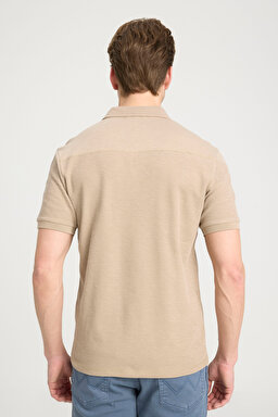 Regular Fit Normal Kesim %100 Pamuk Polo Yaka Bej Tişört - Beige-W231325614 (görsel 5)