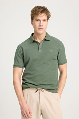 Regular Fit Normal Kesim %100 Pamuk Polo Yaka Haki Tişört - Khaki-W231325801