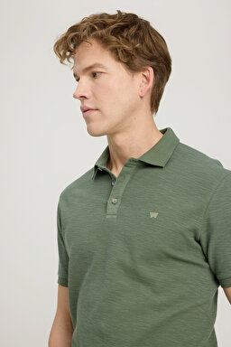 Regular Fit Normal Kesim %100 Pamuk Polo Yaka Haki Tişört - Khaki-W231325801 (görsel 2)