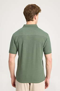 Regular Fit Normal Kesim %100 Pamuk Polo Yaka Haki Tişört - Khaki-W231325801 (görsel 5)