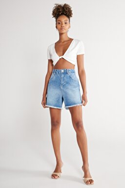 Donna Regular Fit Normal Kesim %100 Pamuk Açık Mavi Jean Kot Şort - Light Blue-W231342404 (görsel 3)