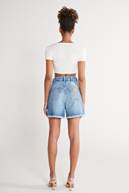 Donna Regular Fit Normal Kesim %100 Pamuk Açık Mavi Jean Kot Şort - Light Blue-W231342404 (görsel 8)