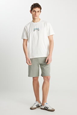 Regular Fit Normal Kesim %100 Pamuk Lastikli Bel Yeşil Sweat Şort - Green-W231354300