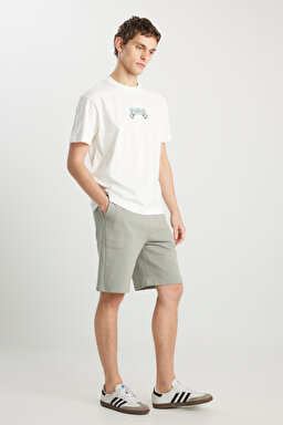 Regular Fit Normal Kesim %100 Pamuk Lastikli Bel Yeşil Sweat Şort - Green-W231354300 (görsel 2)