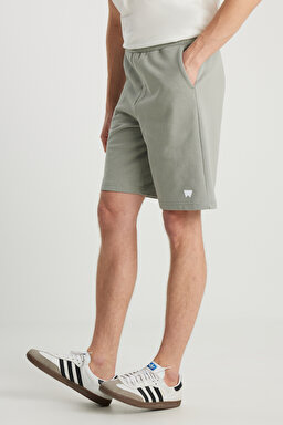Regular Fit Normal Kesim %100 Pamuk Lastikli Bel Yeşil Sweat Şort - Green-W231354300 (görsel 3)