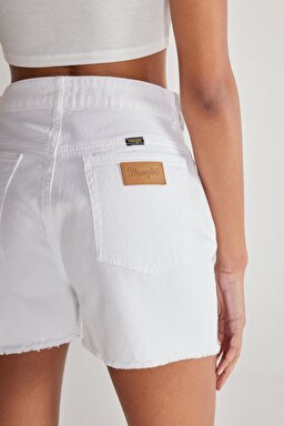 Regular Fit Normal Kesim Yüksek Bel Beyaz Esnek Jean Kot Şort - White-W231571100 (görsel 6)