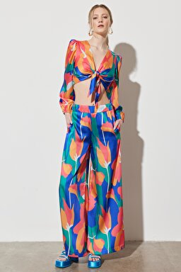 Flare Regular Fit Yüksel Bel İspanyol Paça Desenli Pantolon - Multi-W231591900 (görsel 2)