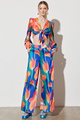 Flare Regular Fit Yüksel Bel İspanyol Paça Desenli Pantolon - Multi-W231591900 (görsel 3)