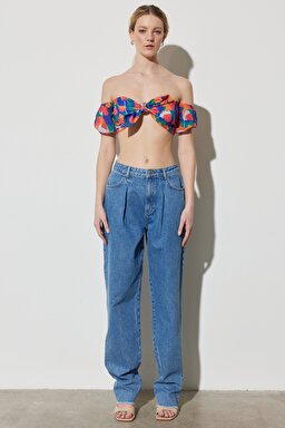 Regular Fit Normal Kesim Önden Bağlamalı Desenli Bralet Bluz - Multi-W231604900 (görsel 6)