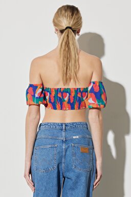 Regular Fit Normal Kesim Önden Bağlamalı Desenli Bralet Bluz - Multi-W231604900 (görsel 7)