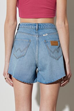 Regular Fit Normal Kesim Yüksek Bel Açık Mavi Esnek Jean Kot Şort - Light Blue-W231618404 (görsel 7)