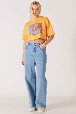Wide Leg Fit Normal Bel Geniş Paça Açık Mavi Jean Kot Pantolon - Light Blue-W231629404 (görsel 2)
