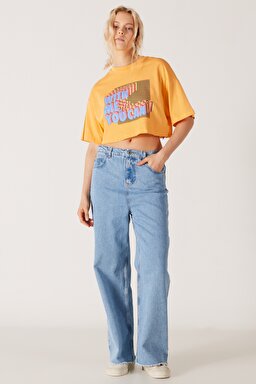 Wide Leg Fit Normal Bel Geniş Paça Açık Mavi Jean Kot Pantolon - Light Blue-W231629404 (görsel 3)
