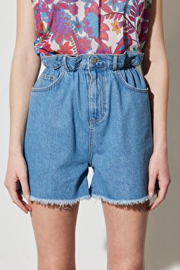 Festival Regular Fit Normal Kesim %100 Pamuk Yüksek Bel Jean Kot Şort - Mid Blue-W231630XT