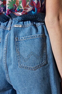 Festival Regular Fit Normal Kesim %100 Pamuk Yüksek Bel Jean Kot Şort - Mid Blue-W231630XT (görsel 6)