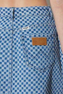 Skinny Fit Dar Kesim %100 Pamuk Yüksek Bel Mavi Jean Mini Etek - Mid Blue-W231631XT (görsel 6)
