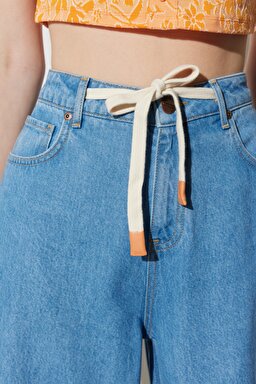 Loose Fit Rahat Kesim Normal Bel Lastikli Geniş Paça Jean Jogger Pantolon - Light Blue-W231632404 (görsel 4)